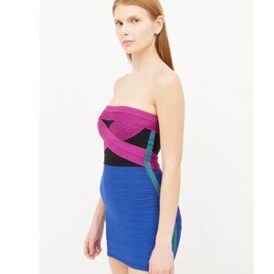 Authentic Hervé Léger Blue Multi Color Bandage Dress Size M